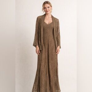 Vintage Joseph Ribkoff Canada Metallic Lace Dress & Duster Set 90s